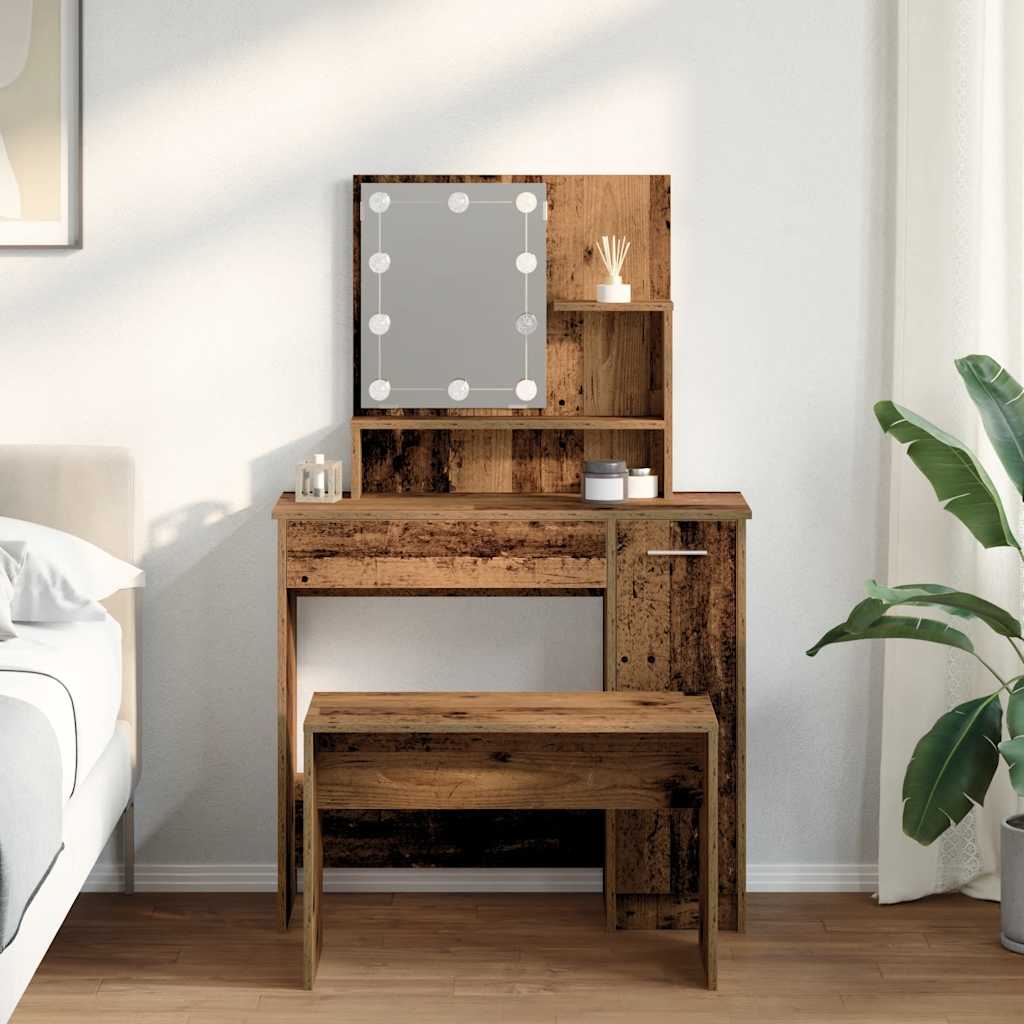 Ensemble de coiffeuse avec LED vieux bois bois d'ingénierie - XIOS