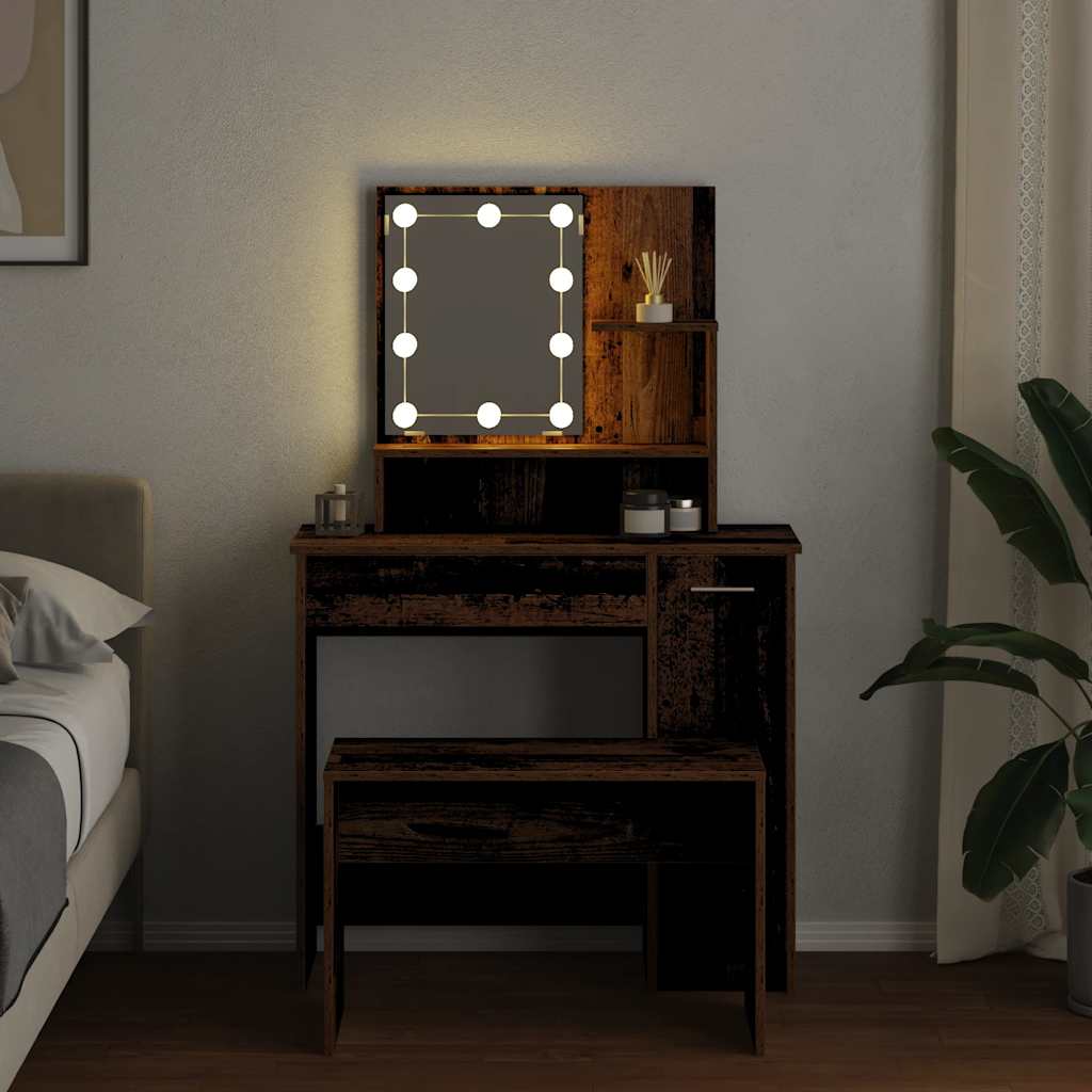 Ensemble de coiffeuse avec LED vieux bois bois d'ingénierie - XIOS