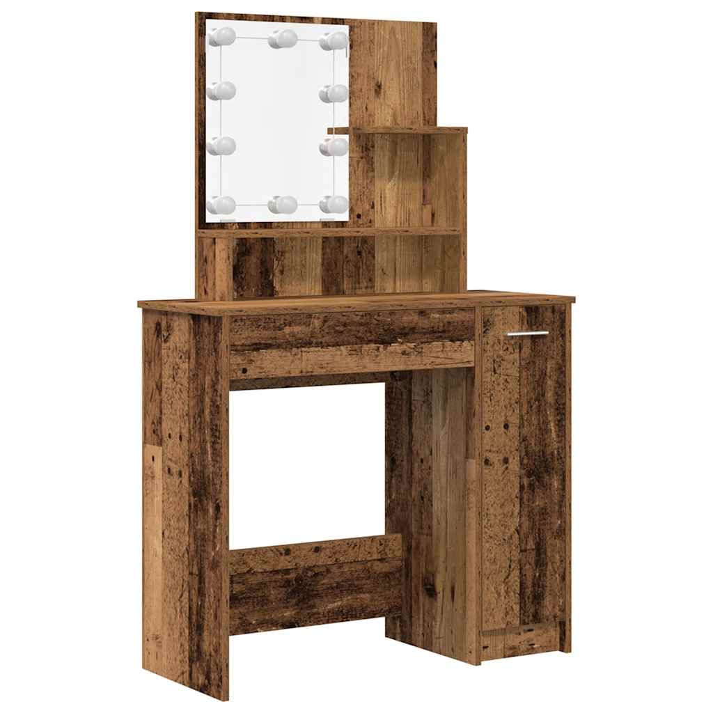 Ensemble de coiffeuse avec LED vieux bois bois d'ingénierie - XIOS