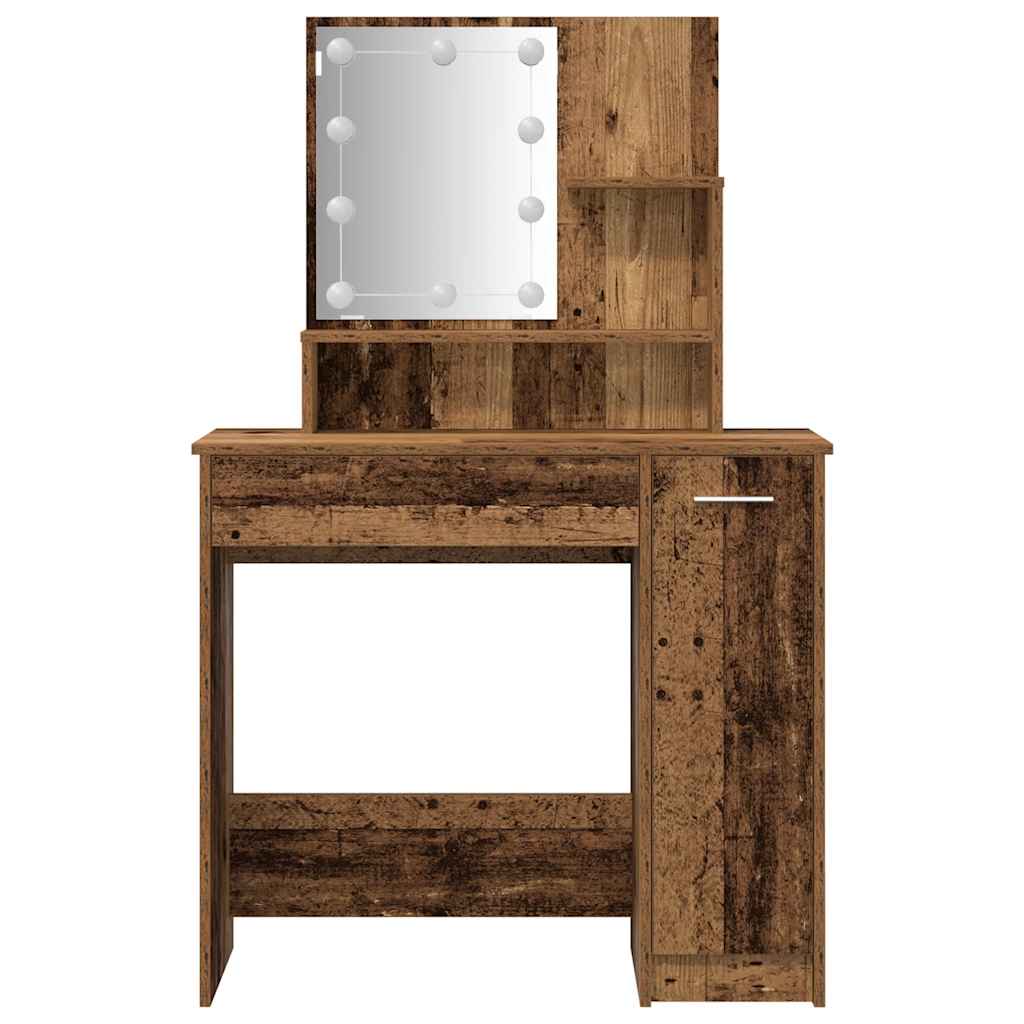 Ensemble de coiffeuse avec LED vieux bois bois d'ingénierie - XIOS