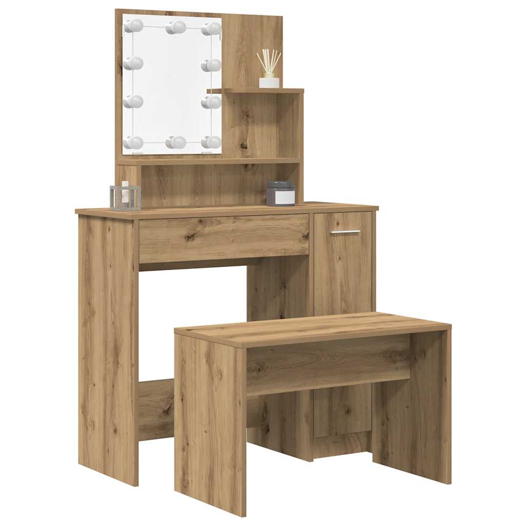 Ensemble de coiffeuse avec LED vieux bois bois d'ingénierie - XIOS