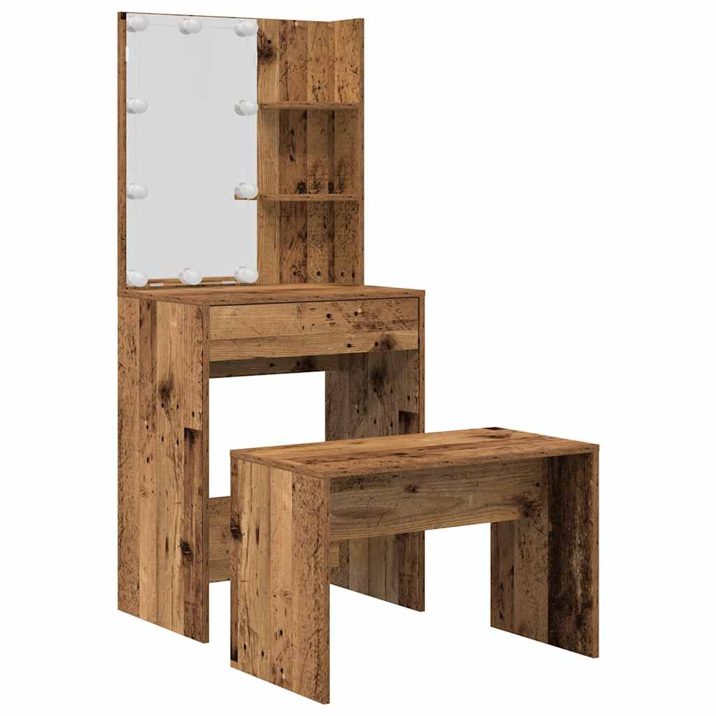 Ensemble de coiffeuse avec LED vieux bois bois d'ingénierie - XIOS