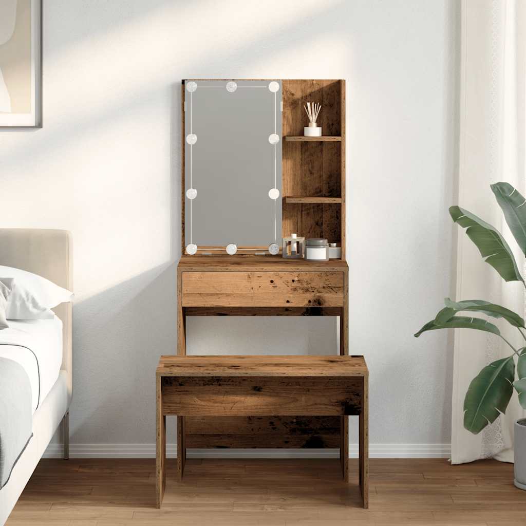 Ensemble de coiffeuse avec LED vieux bois bois d'ingénierie - XIOS