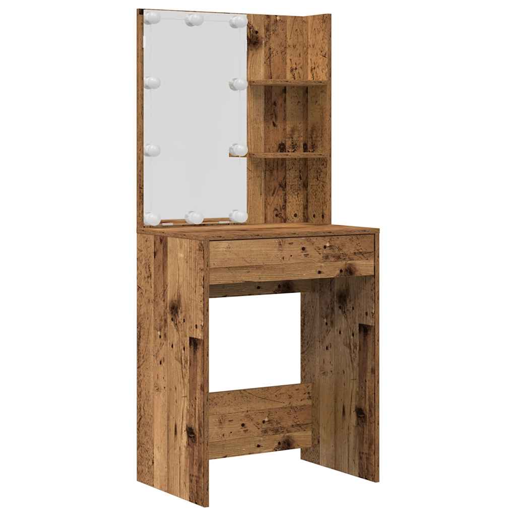 Ensemble de coiffeuse avec LED vieux bois bois d'ingénierie - XIOS