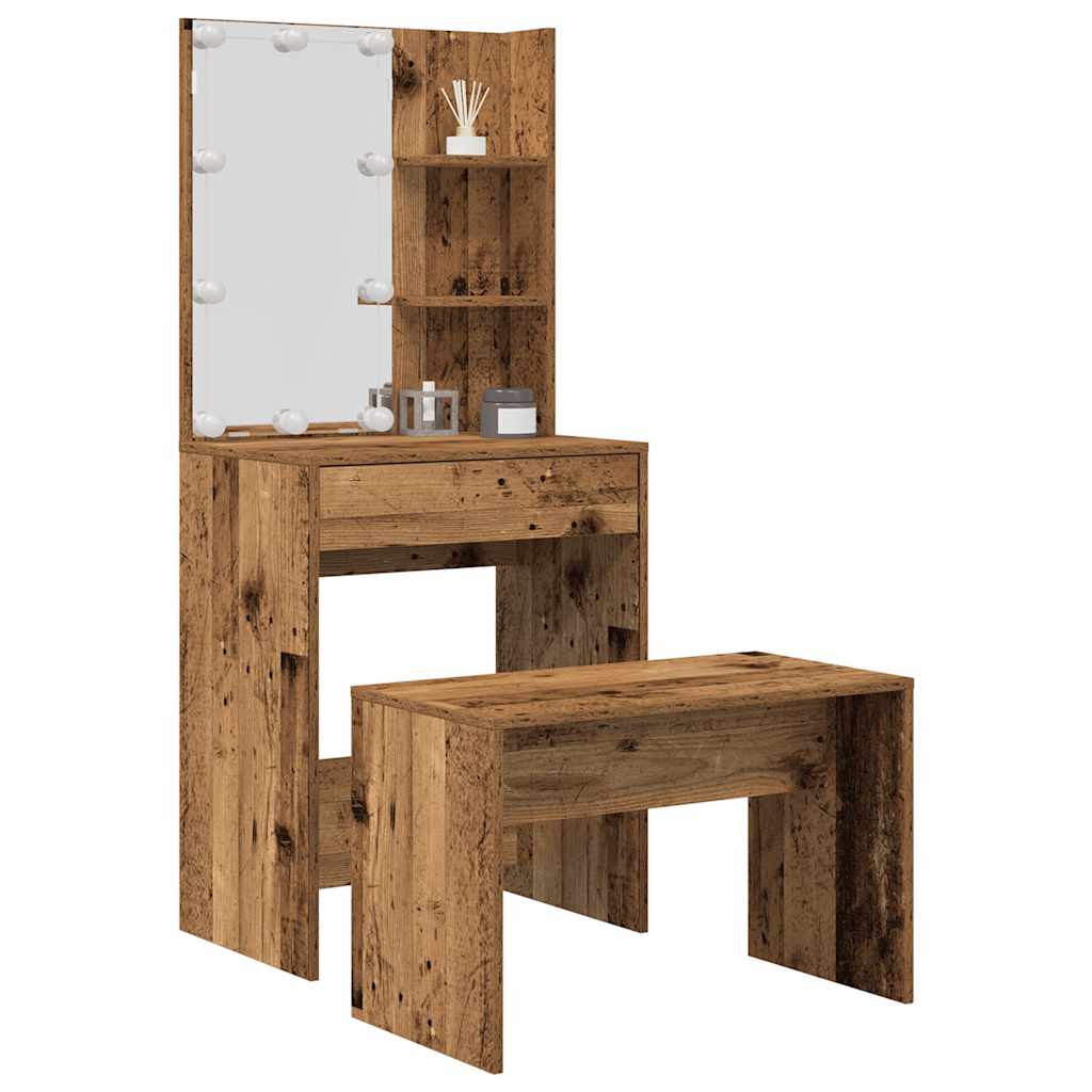 Ensemble de coiffeuse avec LED vieux bois bois d'ingénierie - XIOS