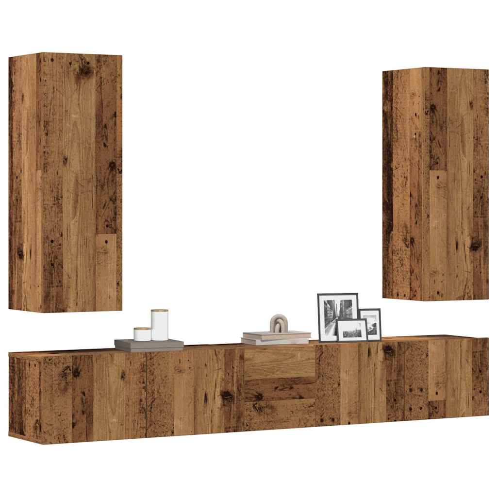 Ensemble de meuble TV mural 5 pcs vieux bois bois d'ingénierie - XIOS
