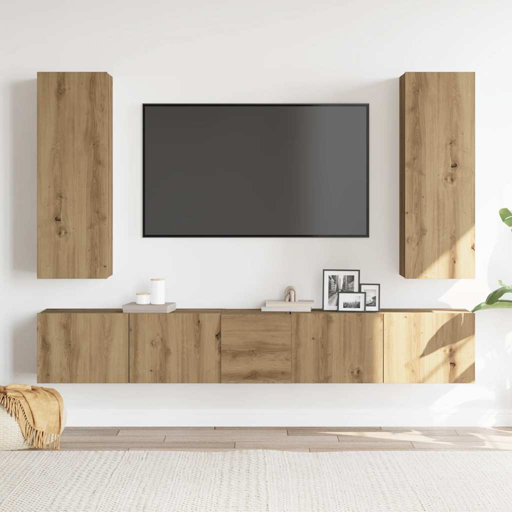 Ensemble de meuble TV mural 5 pcs chêne artisanal - XIOS
