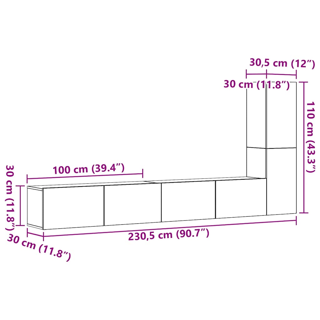 Ensemble de meuble TV mural 3 pcs vieux bois bois d'ingénierie - XIOS