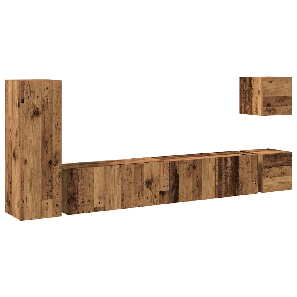 Ensemble de meuble TV mural 5 pcs vieux bois bois d'ingénierie - XIOS