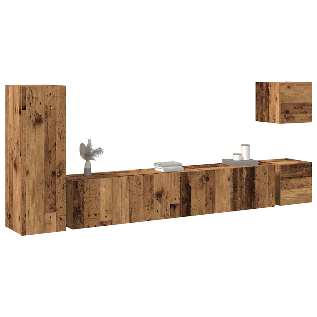 Ensemble de meuble TV mural 5 pcs vieux bois bois d'ingénierie - XIOS