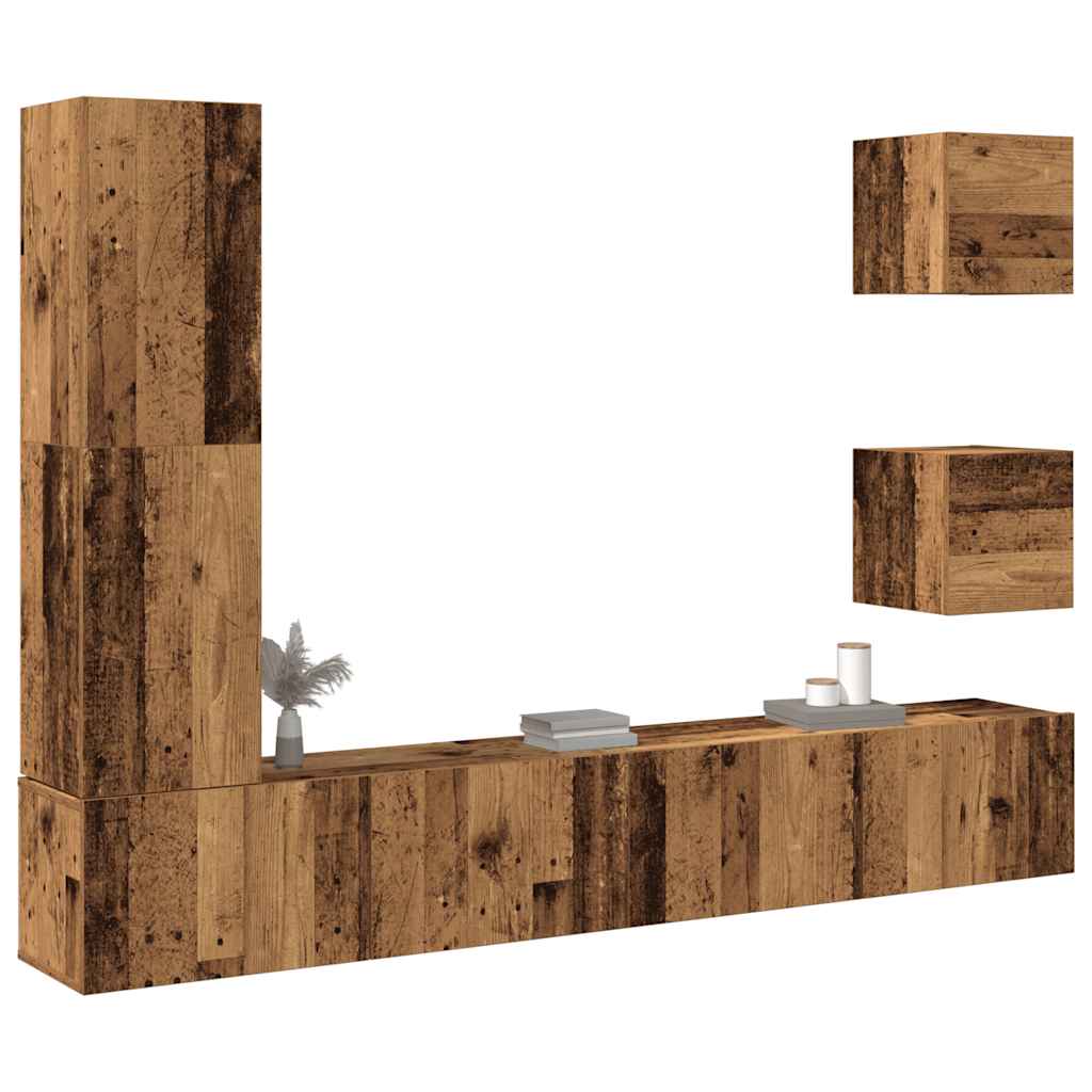 Ensemble de meuble TV mural 5 pcs vieux bois bois d'ingénierie - XIOS