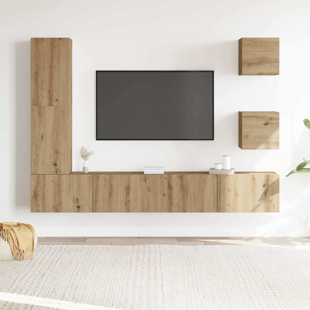 Ensemble de meuble TV mural 5 pcs chêne artisanal - XIOS