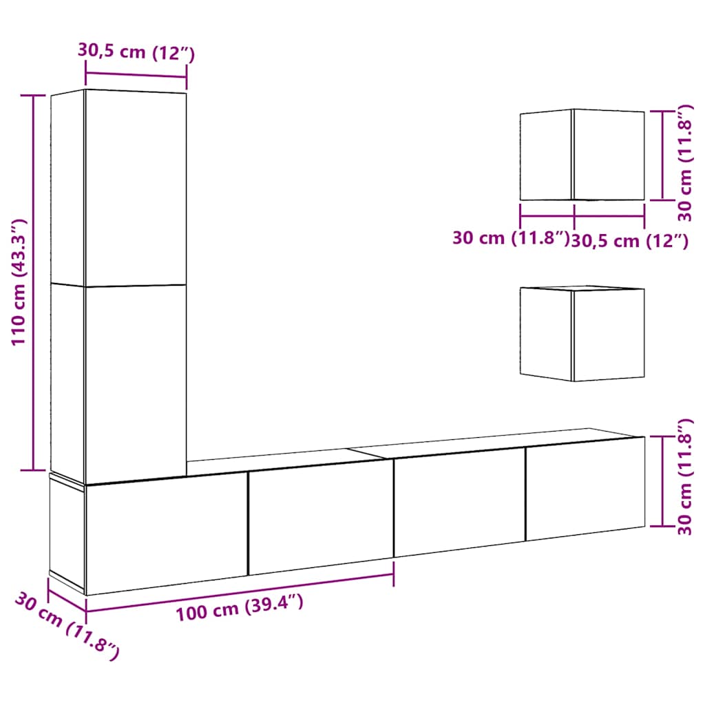 Ensemble de meuble TV mural 5 pcs chêne artisanal - XIOS