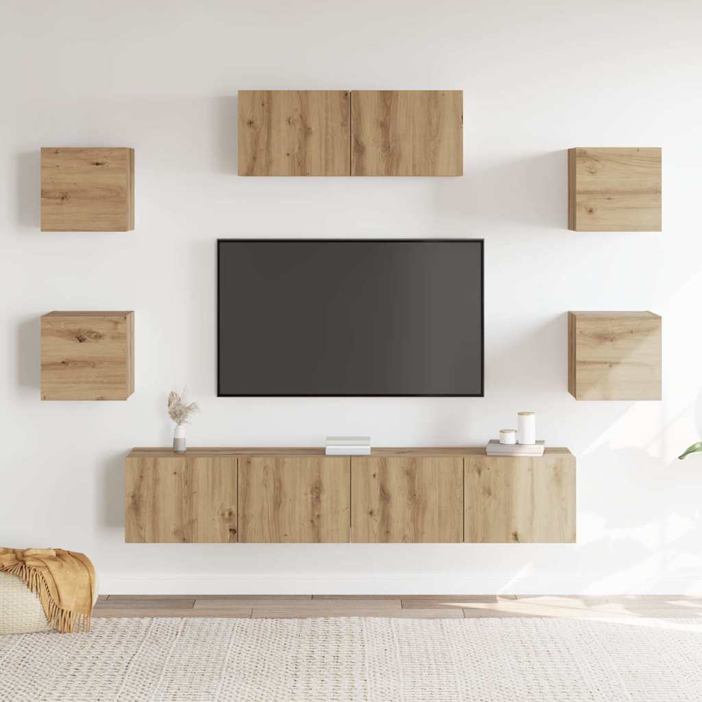 Ensemble de meuble TV mural 7 pcs chêne artisanal - XIOS
