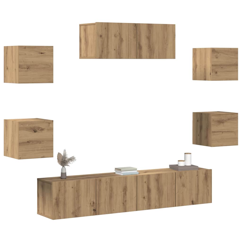 Ensemble de meuble TV mural 7 pcs chêne artisanal - XIOS
