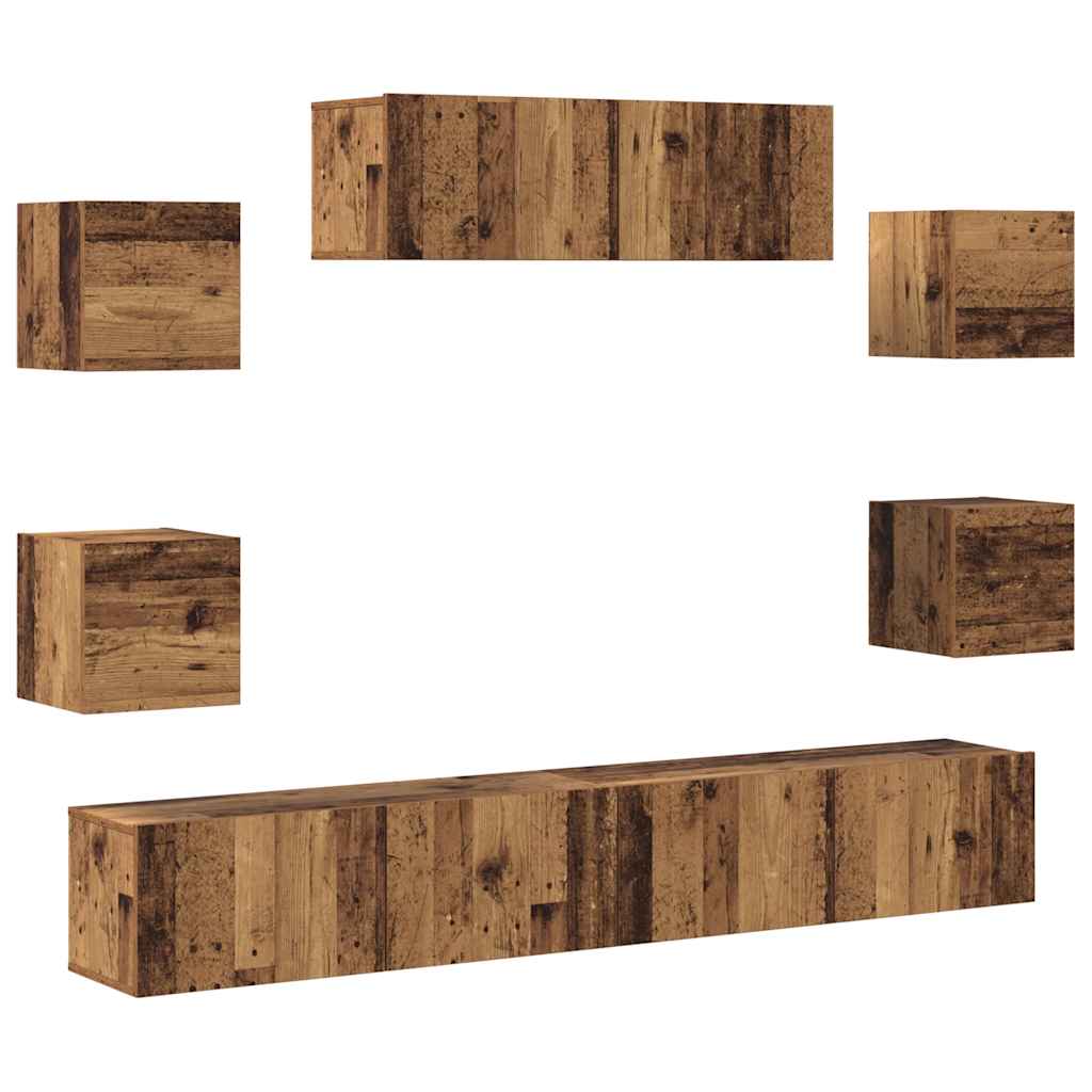 Ensemble de meuble TV mural 7 pcs vieux bois bois d'ingénierie - XIOS