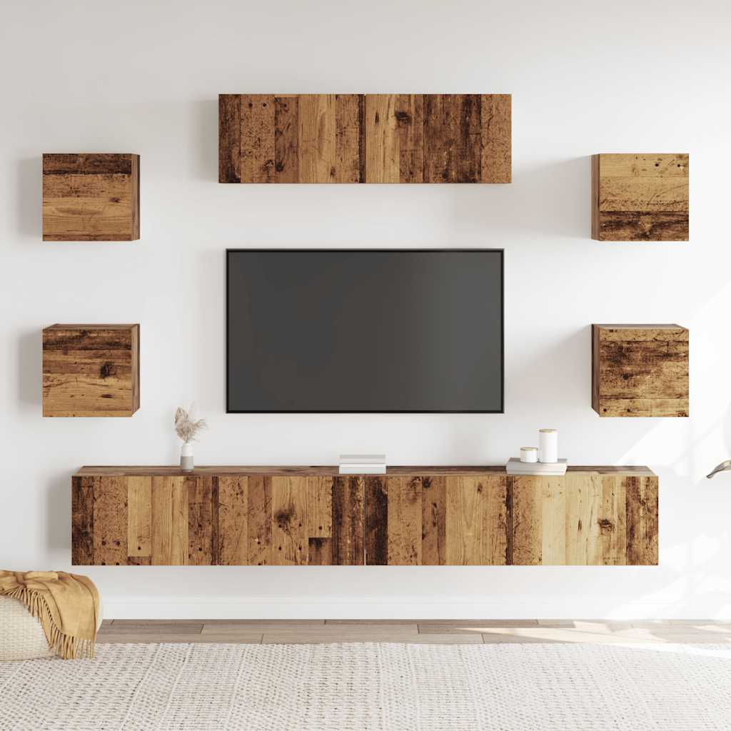 Ensemble de meuble TV mural 7 pcs vieux bois bois d'ingénierie - XIOS