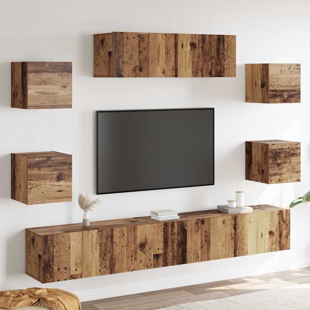 Ensemble de meuble TV mural 7 pcs vieux bois bois d'ingénierie - XIOS