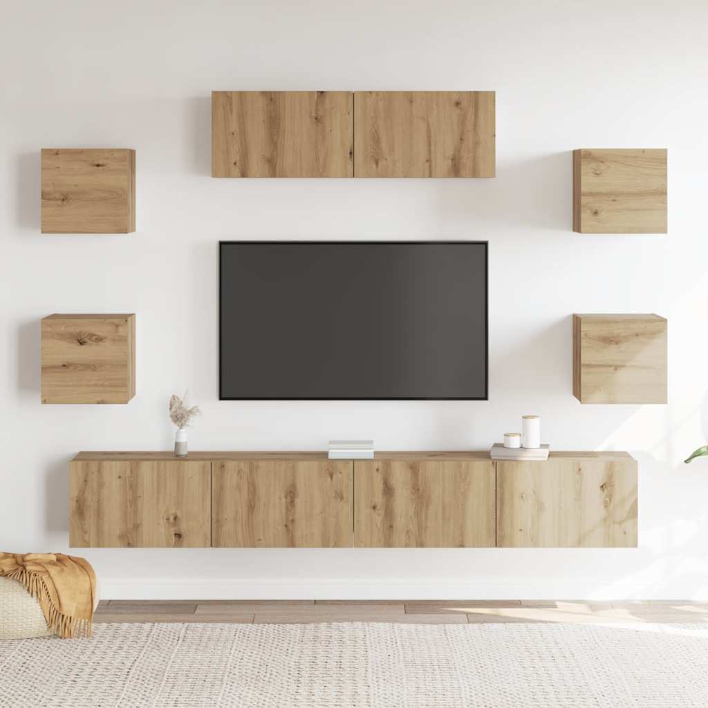 Ensemble de meuble TV mural 7 pcs chêne artisanal - XIOS