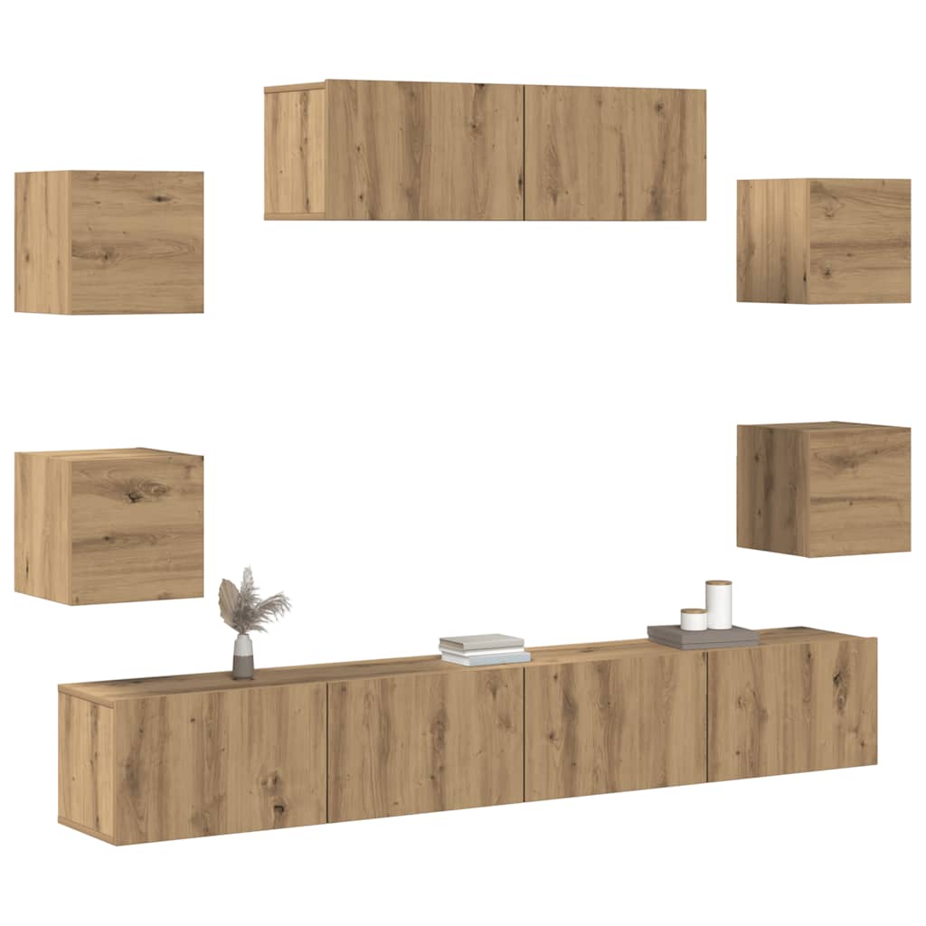 Ensemble de meuble TV mural 7 pcs chêne artisanal - XIOS
