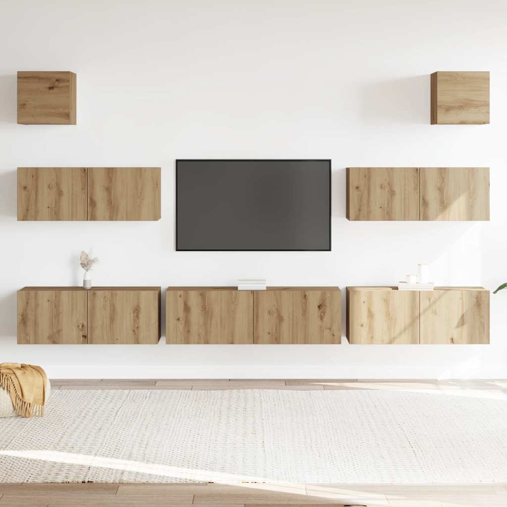 Ensemble de meuble TV mural 7 pcs chêne artisanal - XIOS
