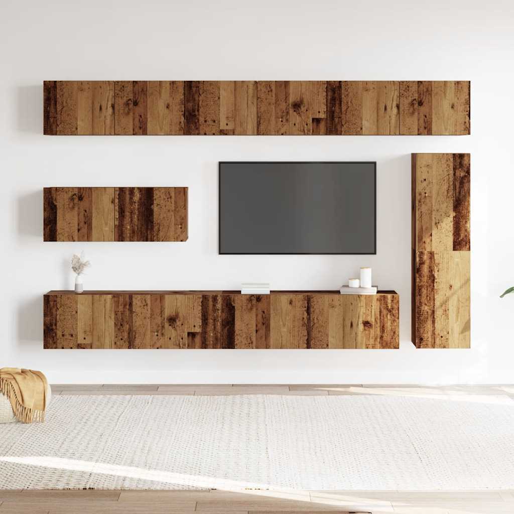 Ensemble de meuble TV mural 7 pcs vieux bois bois d'ingénierie - XIOS