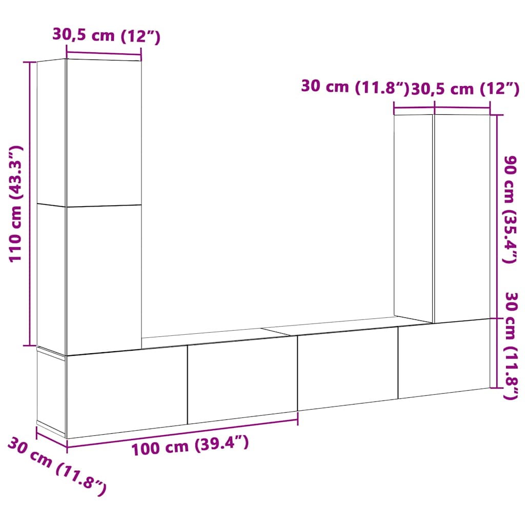 Ensemble de meuble TV mural 4 pcs vieux bois bois d'ingénierie - XIOS