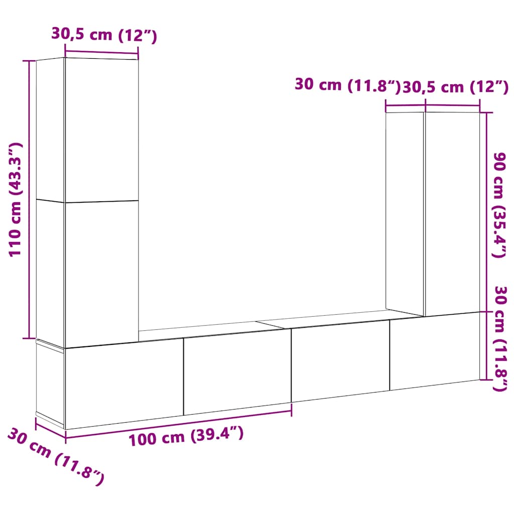 Ensemble de meuble TV mural 4 pcs chêne artisanal - XIOS