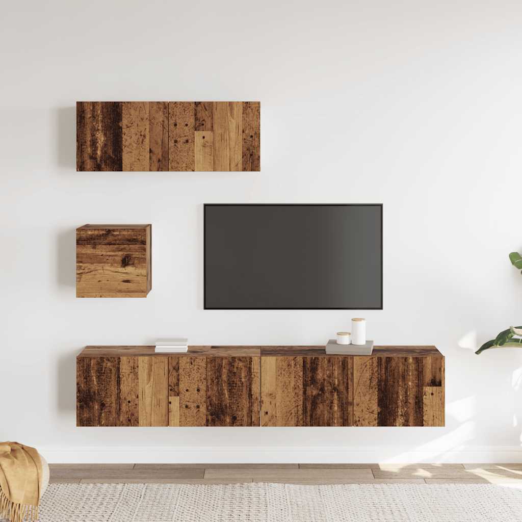 Ensemble de meuble TV mural 4 pcs vieux bois bois d'ingénierie - XIOS