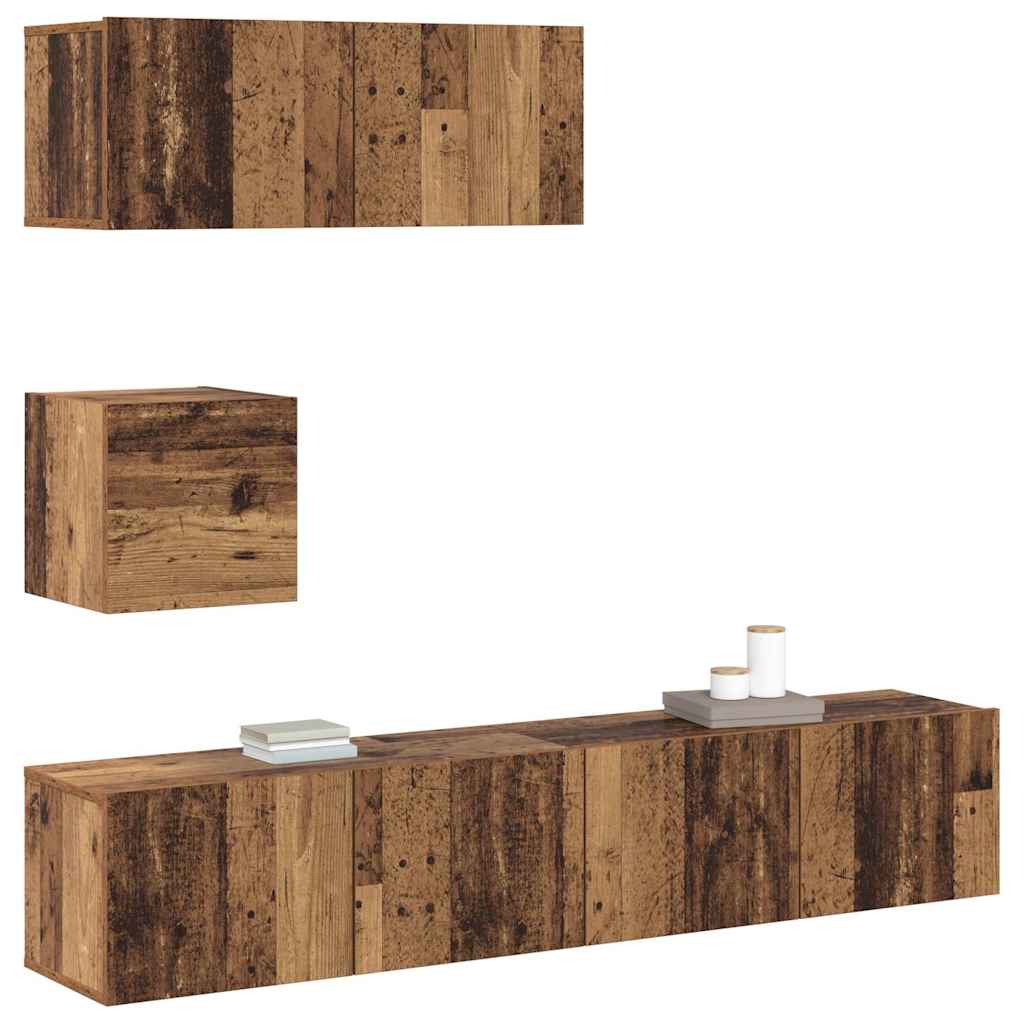 Ensemble de meuble TV mural 4 pcs vieux bois bois d'ingénierie - XIOS