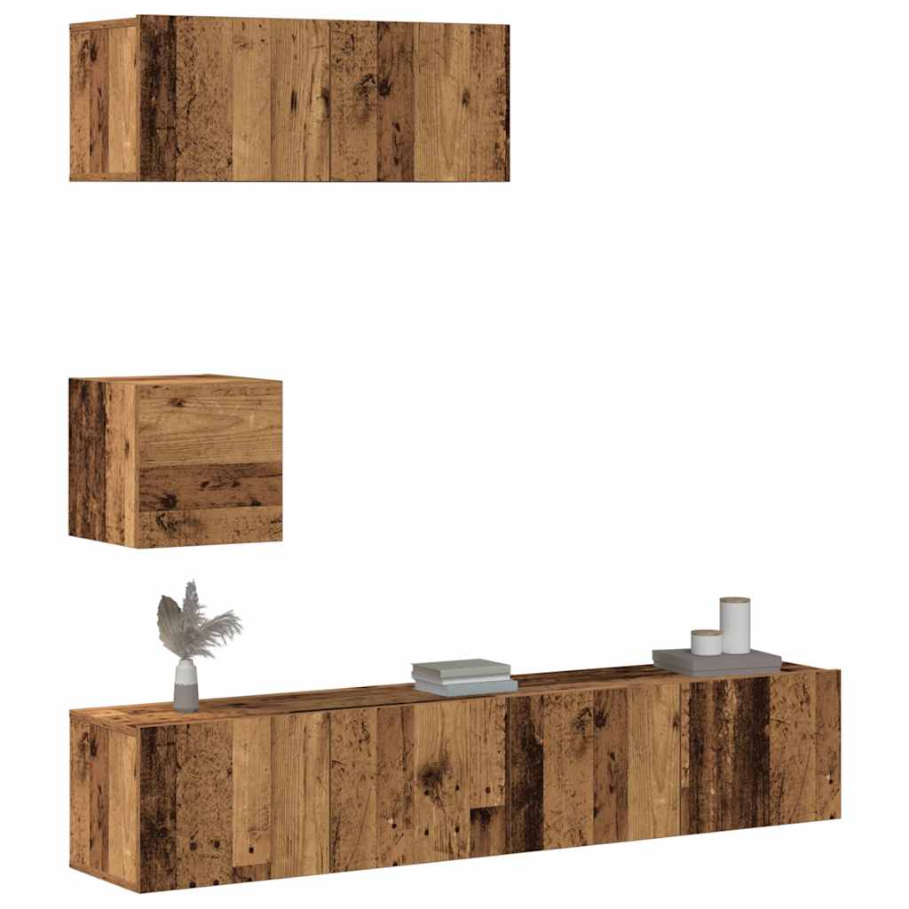Ensemble de meuble TV mural 4 pcs vieux bois bois d'ingénierie - XIOS