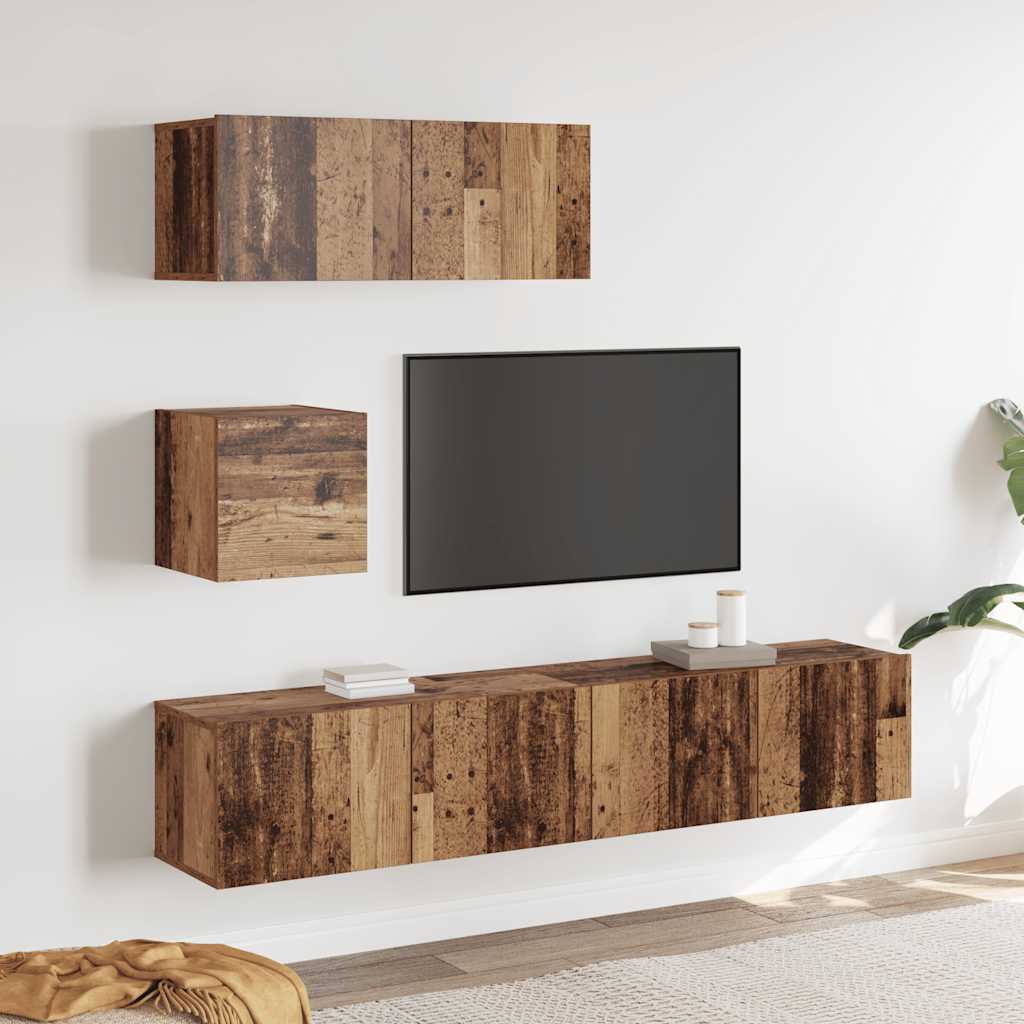 Ensemble de meuble TV mural 4 pcs vieux bois bois d'ingénierie - XIOS