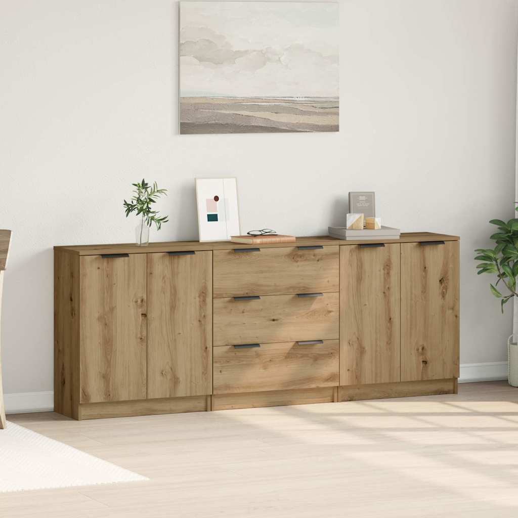 Buffets 3 pcs chêne artisanal 60x30x70 cm bois d'ingénierie - XIOS