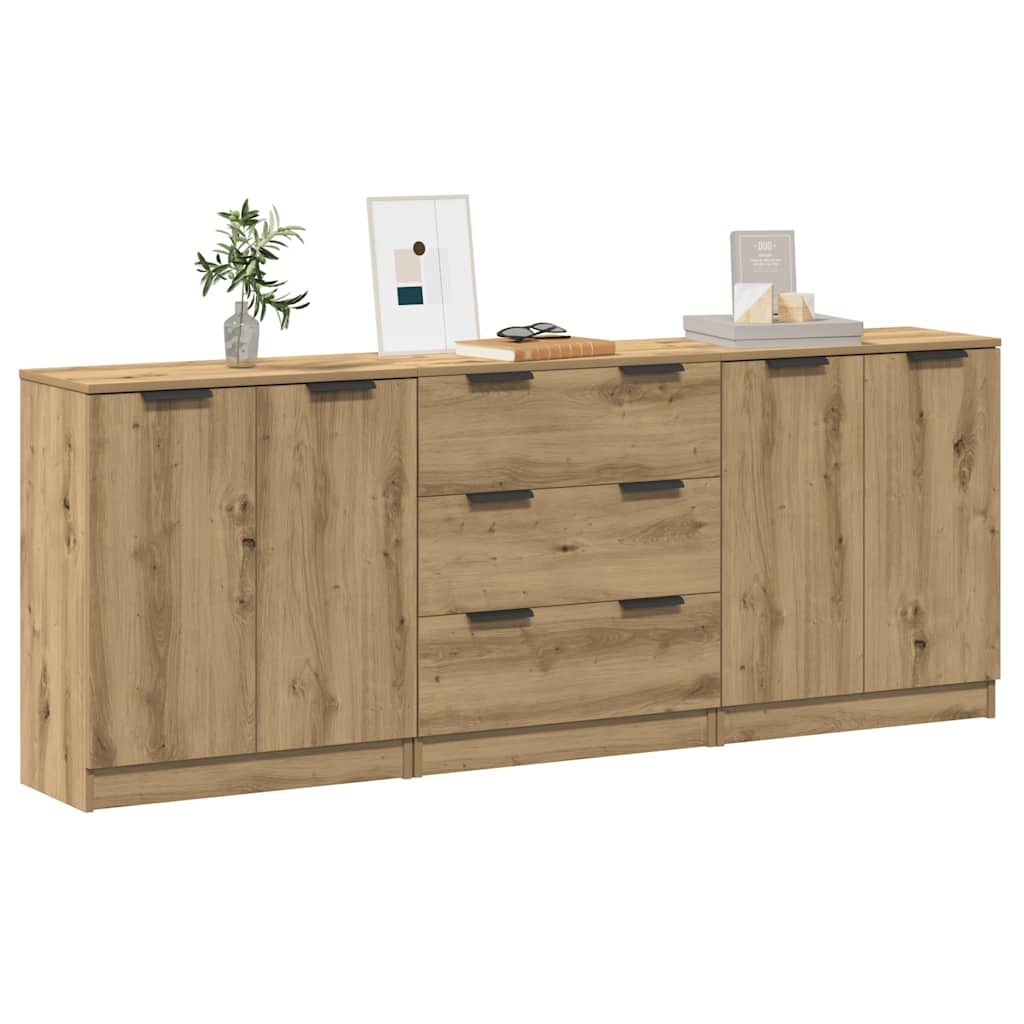 Buffets 3 pcs chêne artisanal 60x30x70 cm bois d'ingénierie - XIOS