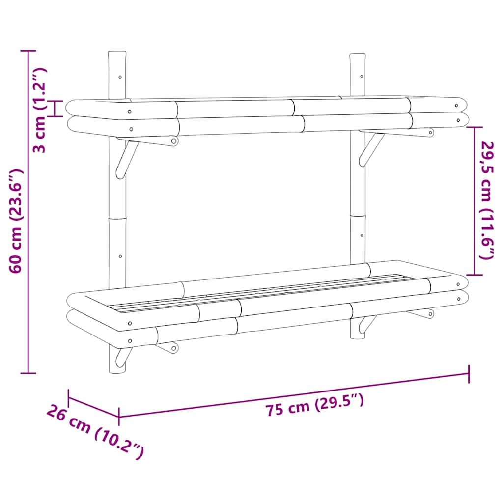 Étagère Murale avec étagère Marron 75 x 26 x 60 cm Bambou - XIOS