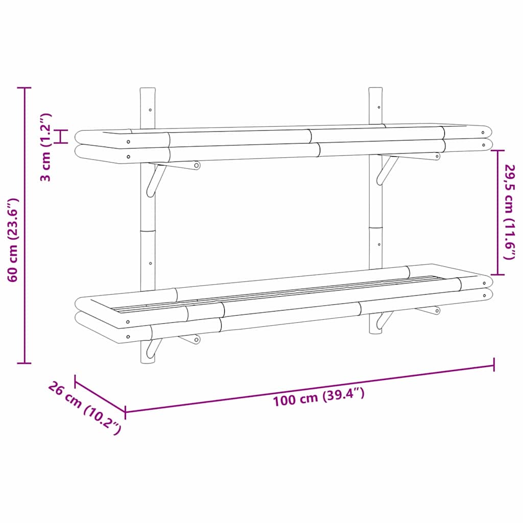 Étagère Murale avec étagère Marron 100 x 26 x 60 cm Bambou - XIOS