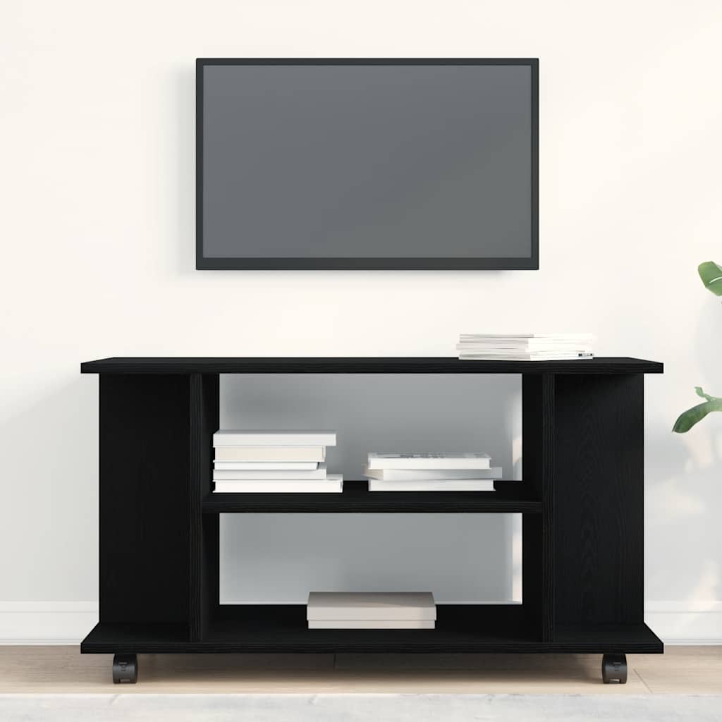 Meuble TV à roulettes en chêne noir 80x40x45 cm bois d'ingénierie - XIOS