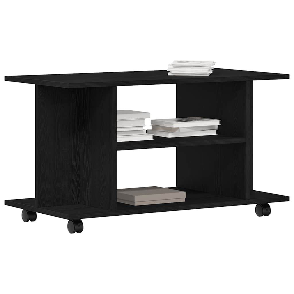 Meuble TV à roulettes en chêne noir 80x40x45 cm bois d'ingénierie - XIOS