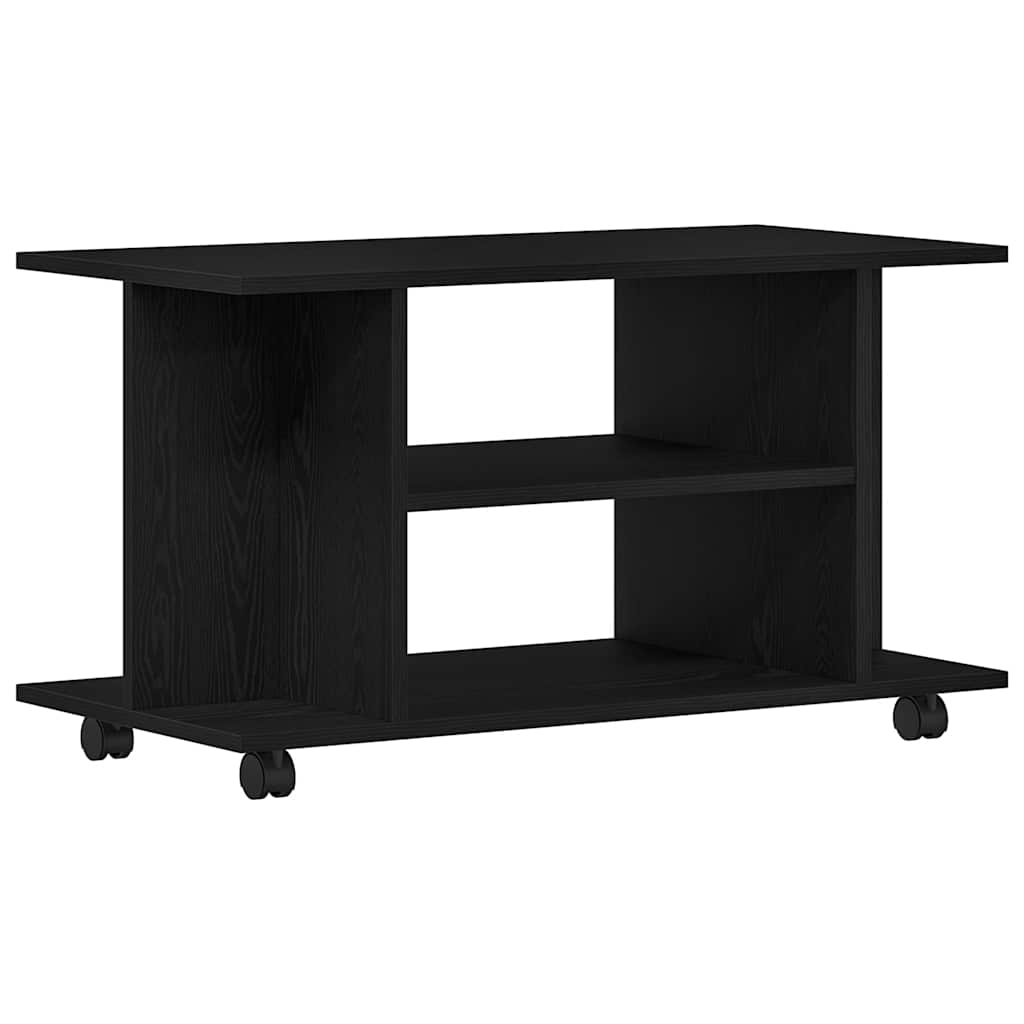 Meuble TV à roulettes en chêne noir 80x40x45 cm bois d'ingénierie - XIOS