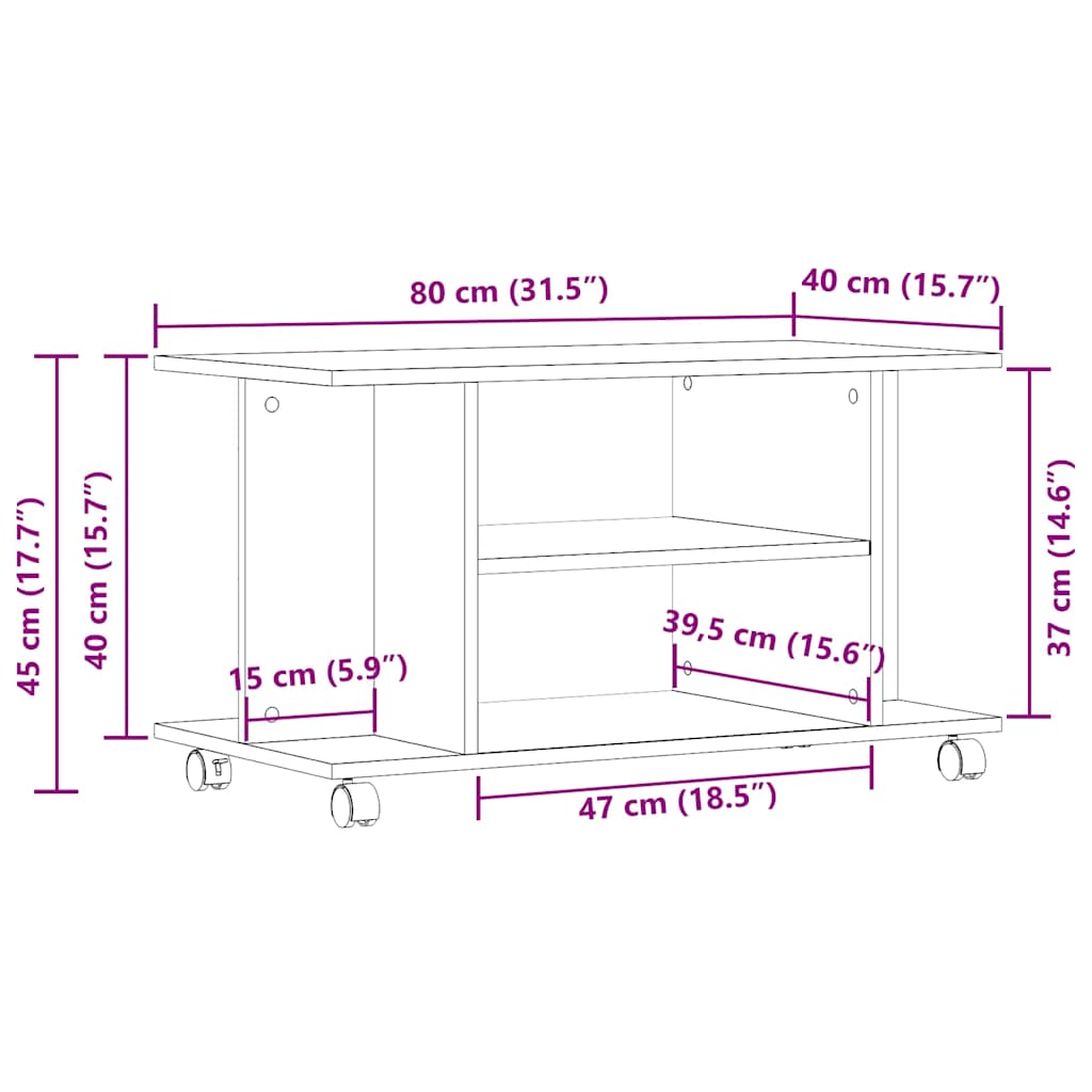 Meuble TV à roulettes en chêne noir 80x40x45 cm bois d'ingénierie - XIOS