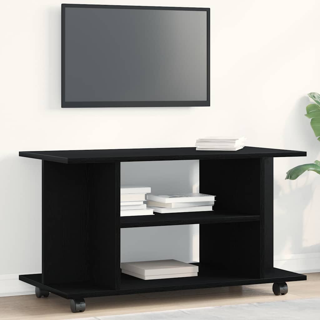 Meuble TV à roulettes en chêne noir 80x40x45 cm bois d'ingénierie - XIOS