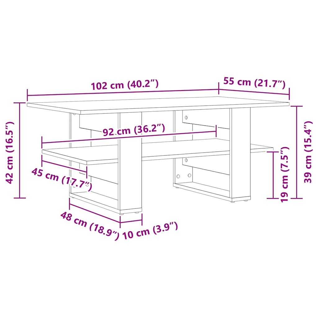Table basse Chêne noir 102 x 55 x 42 cm Bois d'ingénierie - XIOS