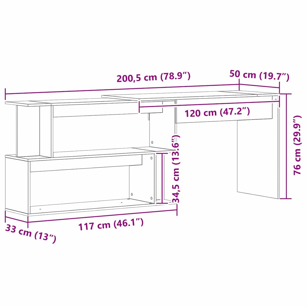 Bureau Chêne noir 200 x 50 x 76 cm Bois d'ingénierie - XIOS