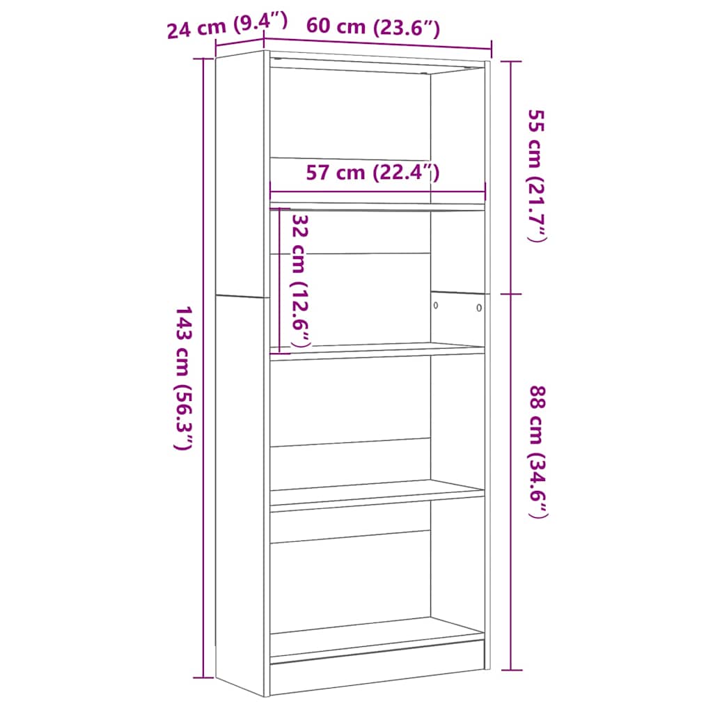 Étagère 60 x 24 x 143 cm Bois d'ingénierie Chêne noir - XIOS