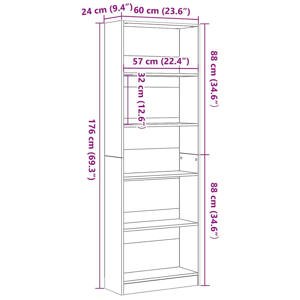 Étagère Chêne noir 60 x 24 x 176 cm Bois d'ingénierie - XIOS