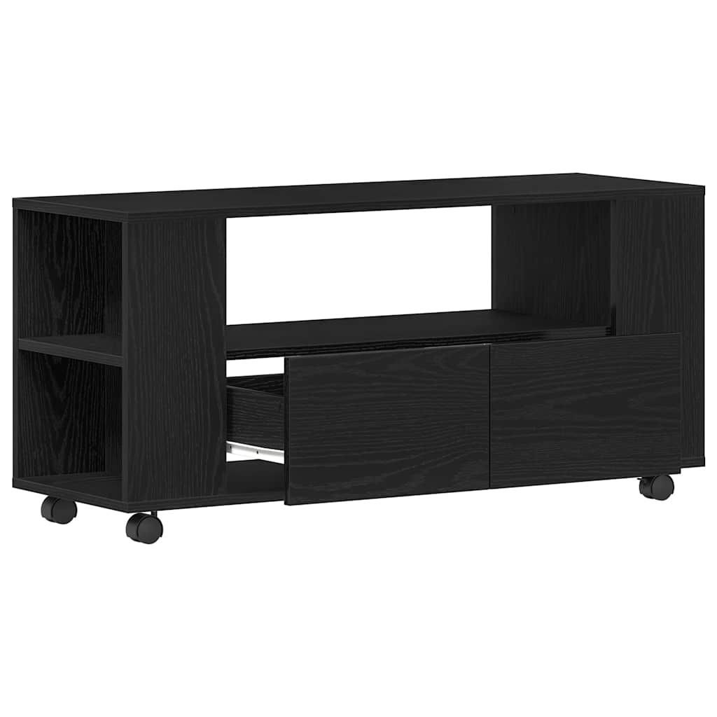 Meuble TV avec roulettes chêne noir bois d'ingénierie - XIOS