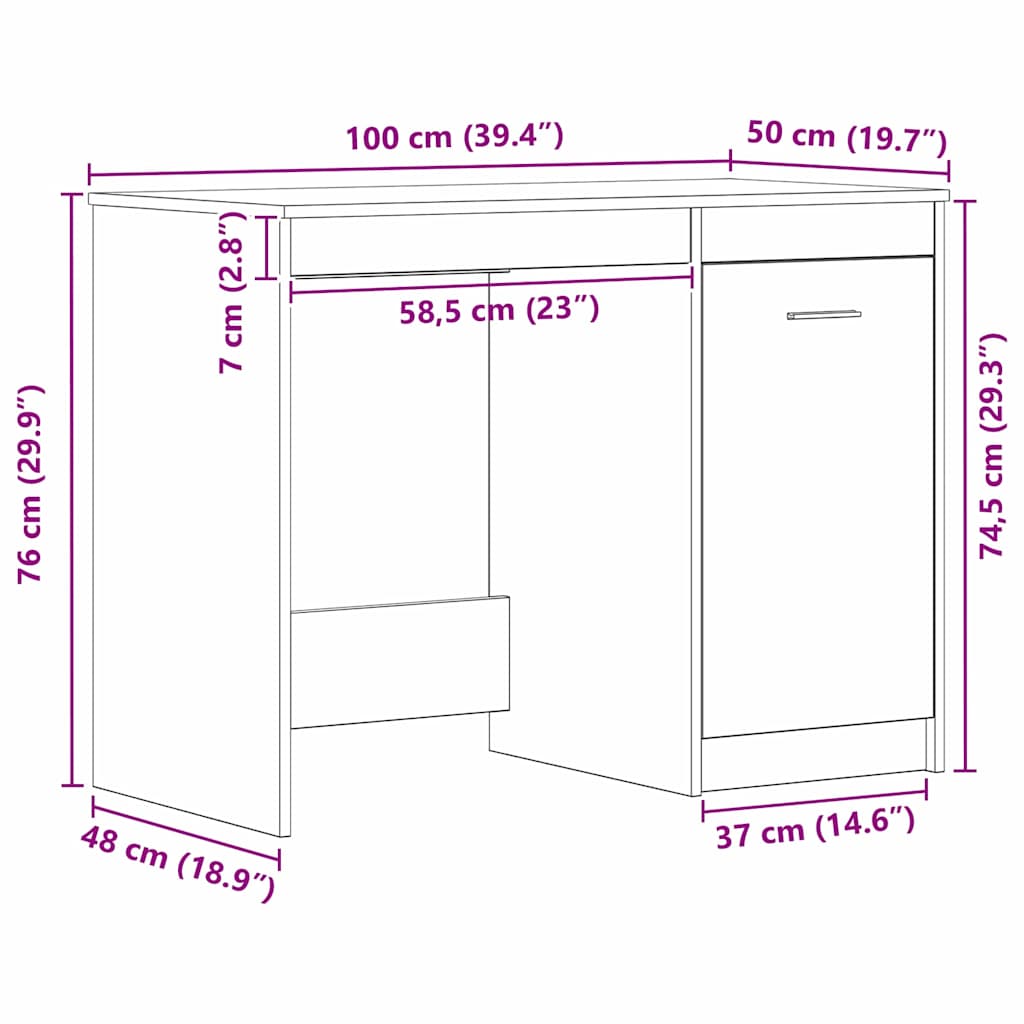 Bureau Chêne noir 100 x 50 x 76 cm Bois d'ingénierie - XIOS