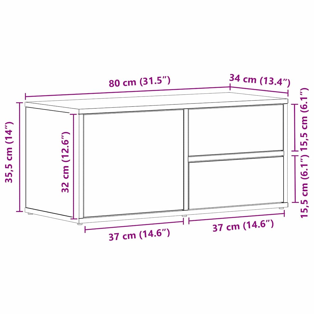 Meuble TV 80 x 34 x 36 cm Chêne noir Bois d'ingénierie - XIOS