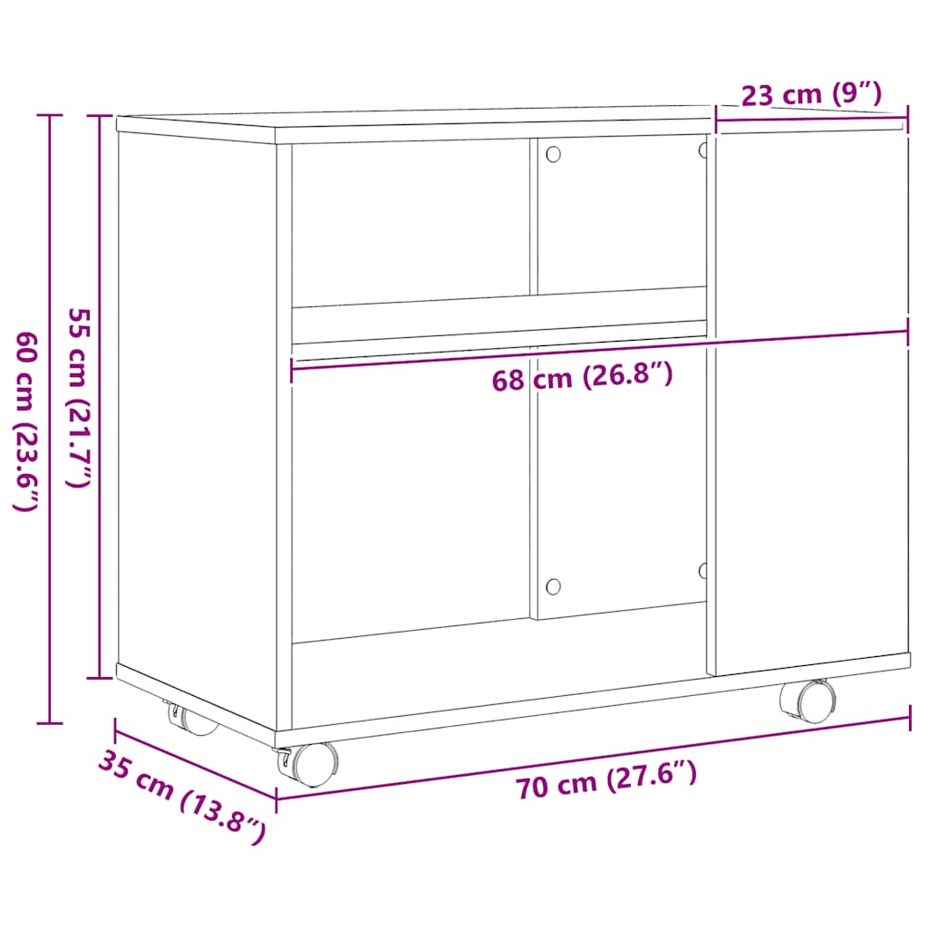 Table d'appoint en chêne noir 70 x 35 x 60 cm Bois d'ingénierie - XIOS