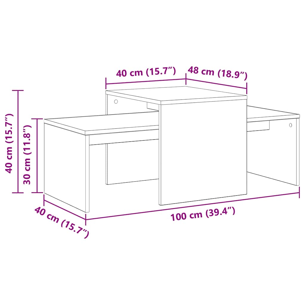 Tables gigognes Chêne noir 100 x 48 x 40 cm Bois d'ingénierie - XIOS